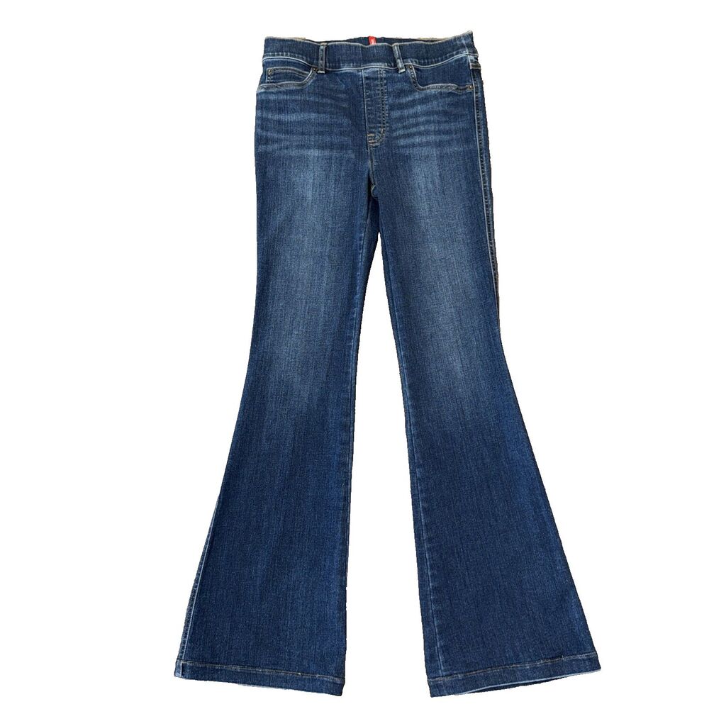 SPANX Women’s M Flare Jeans Dark Wash Pull On Stretch Shaping Sculpting Denim